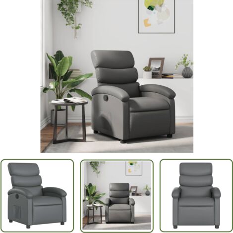 The Living Store Fauteuil inclinable Gris Similicuir - Fauteuil Inclinable - Chaise Relaxante - Fauteuil Ergonomique - Fauteuil Design - Simuli Cuir