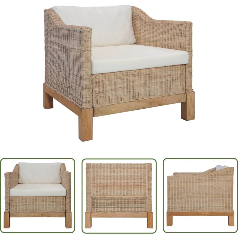 Fauteuil avec coussins Rotin naturel - Fauteuil Rotin - Fauteuil Design - Chaise Confort - Mobilier Intérieur - Décoration Salon - The Living Store