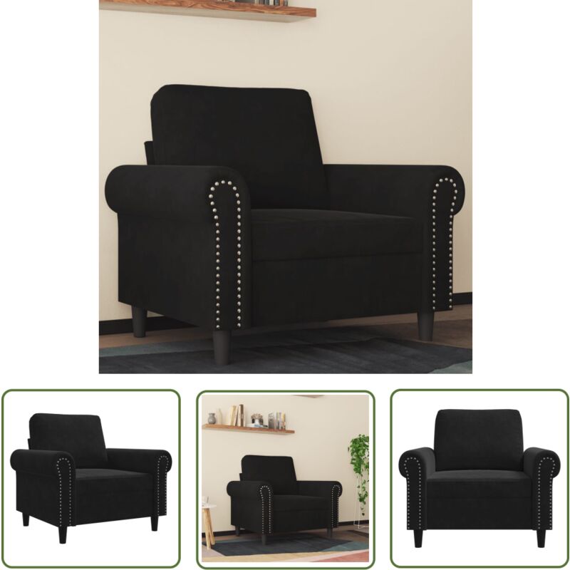 Fauteuil Noir 60 cm Velours - Fauteuil Noir - Fauteuils Confortables - Canapé Design - Meuble Salon - Chaise Relaxante - The Living Store