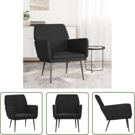 The Living Store Fauteuil Noir 62x79x79 cm Velours - Fauteuil Relaxant - Fauteuil Confort - Fauteuil Velours - Chaise Longue - Meuble Salon
