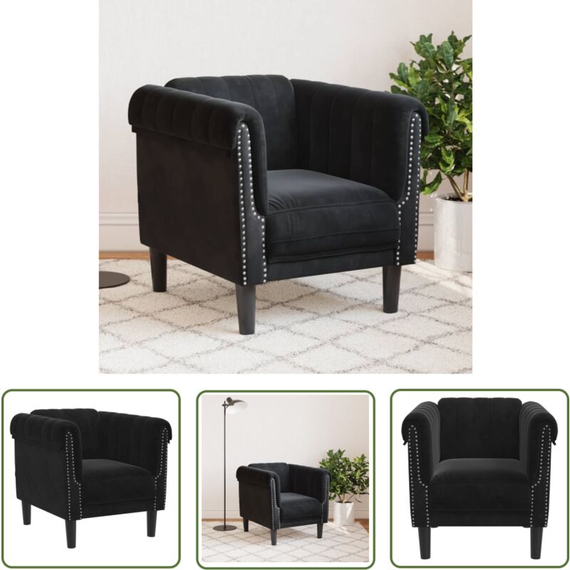 Fauteuil noir velours - Fauteuil Noir - Fauteuils Confortables - Canapé Style Contemporain - Meuble Salon - Décoration Intérieur - The Living Store