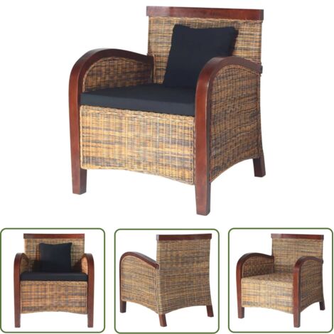 The Living Store Fauteuil Rotin tissé à la main - Fauteuil Rotin - Fauteuil Design - Fauteuil Confortable - Fauteuil Salon - Fauteuil Chambre