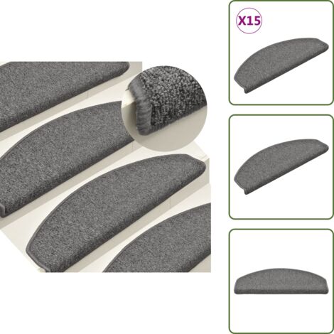 The Living Store Felpudos para escaleras 15 unidades 65x24x4 cm Gris oscuro Semicircular Grande - Alfombras para peldaños