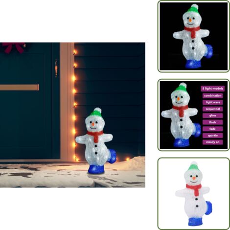 The Living Store Figura de muñeco de nieve de acrílico navideño LED 30 cm - Iluminación navideña