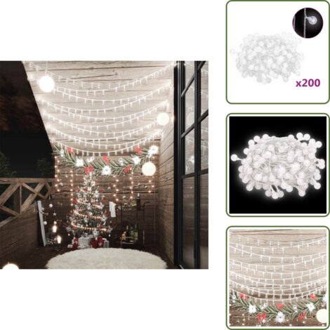 The Living Store Filo di Luci Sferiche 20m 200 LED Bianco Freddo 8 Funzioni - Luci natalizie