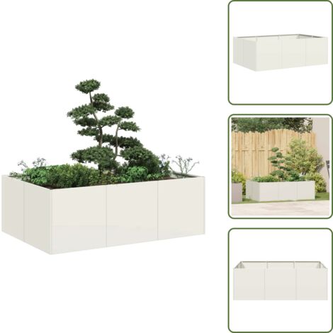 The Living Store Fioriera Bianca 120x80x40 cm in Acciaio - Fioriera esterna