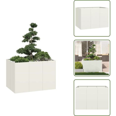 The Living Store Fioriera Bianca 120x80x80 cm in Acciaio - Fioriera esterna
