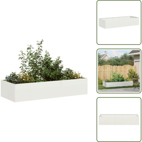 The Living Store Fioriera Bianca 200x80x40 cm in Acciaio - Fioriera esterna