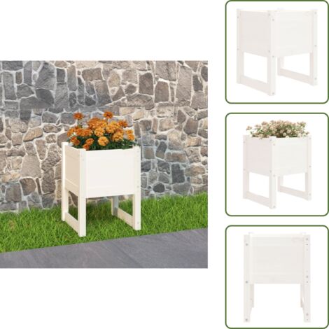 The Living Store Fioriera Bianca 40x40x52,5 cm in Legno Massello di Pino - Fioriera per giardino