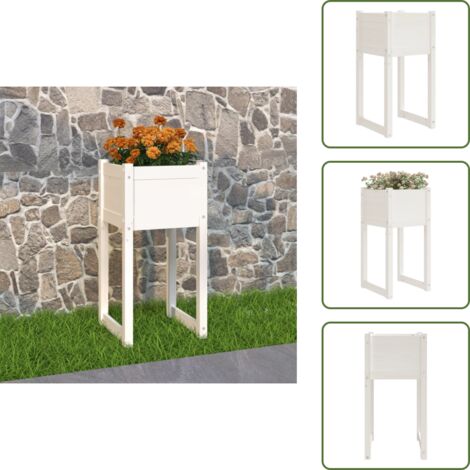 The Living Store Fioriera Bianca 40x40x81 cm in Legno Massello di Pino - Fioriera per giardino