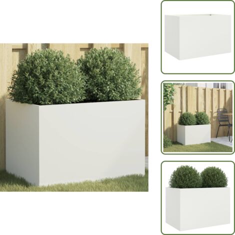The Living Store Fioriera Bianca 62x30x29 cm in Acciaio - Fioriera per giardino