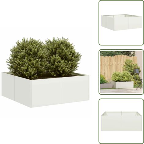 The Living Store Fioriera Bianca 80x80x30 cm in Acciaio - Fioriera esterna