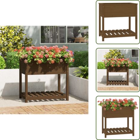The Living Store Fioriera con Mensola Ambra 82,5x54x81 cm in Legno Massello Pino - Fioriera da giardino