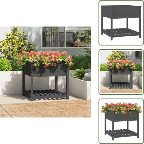 The Living Store Fioriera con Mensola Grigia 82,5x82,5x81 cm Legno Massello Pino - Fioriera da giardino