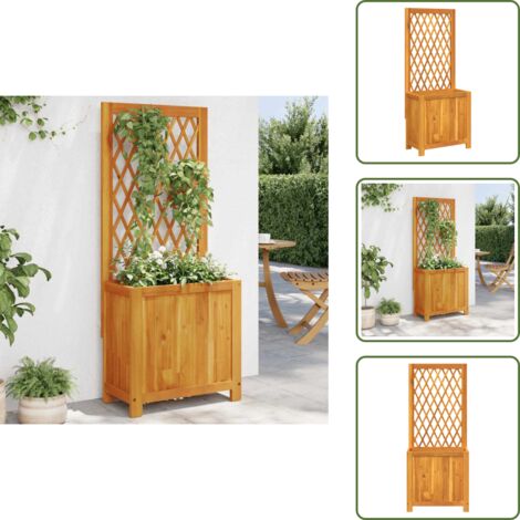 The Living Store Fioriera con Traliccio 55x29,5x132 cm Legno Massello di Acacia - Fioriera con traliccio