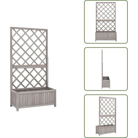 The Living Store Fioriera con Traliccio Grigia 70x30x135 cm in Massello di Abete - Fioriera in legno