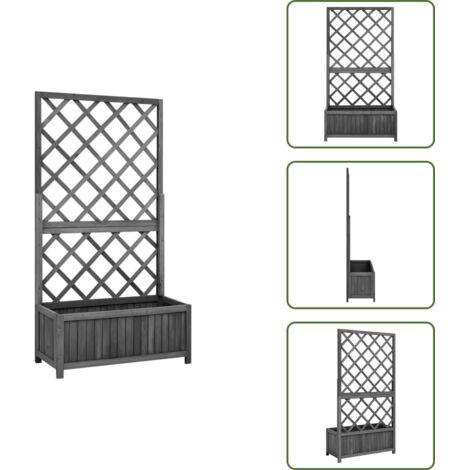 The Living Store Fioriera con Traliccio Nera 70x30x135 cm in Massello di Abete - Fioriera in legno