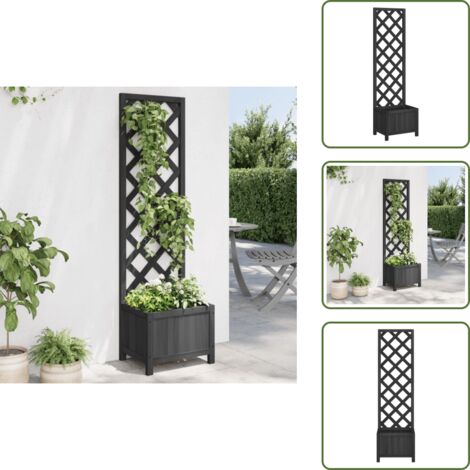 The Living Store Fioriera con Traliccio Nero in Legno Massello di Abete - Fioriera da giardino