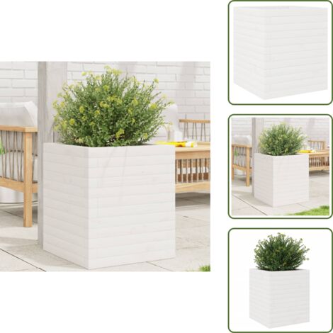 The Living Store Fioriera da Giardino Bianca 40x40x46 cm Legno Massello di Pino - Fioriera in legno