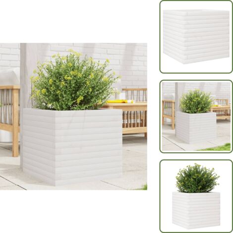 The Living Store Fioriera da Giardino Bianca 50x50x45,5cm Legno Massello di Pino - Fioriera in legno