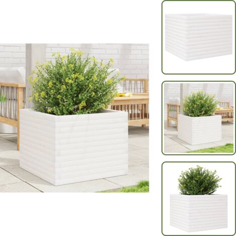 The Living Store Fioriera da Giardino Bianca 60x60x46 cm Legno Massello di Pino - Fioriera in legno