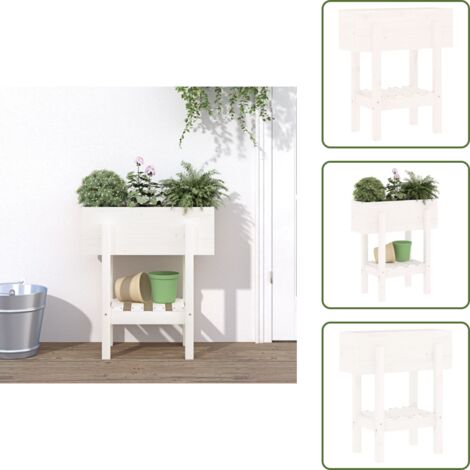 The Living Store Fioriera da Giardino Bianca 62x30x69 cm Legno Massello di Pino - Fioriera in legno