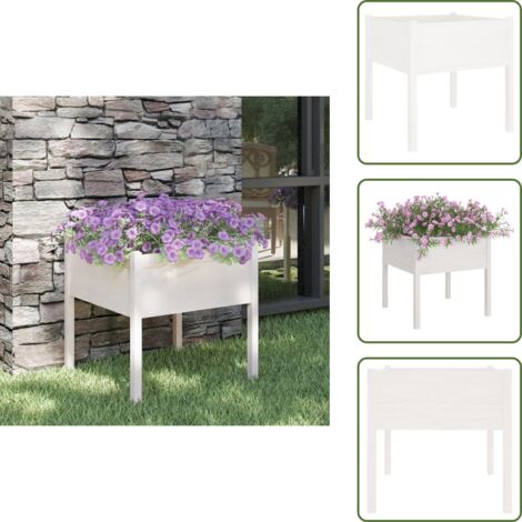 The Living Store Fioriera da Giardino Bianca 70x70x70 cm Legno Massello di Pino - Fioriera in legno