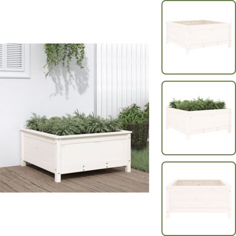 The Living Store Fioriera da Giardino Bianca 82,5x82,5x39cm Legno Massello Pino - Fioriera in legno