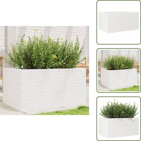 The Living Store Fioriera da Giardino Bianca 90x60x45,5cm Legno Massello di Pino - Fioriera in legno