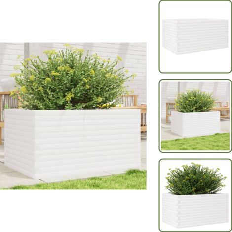 The Living Store Fioriera da Giardino Bianca 90x60x46 cm Legno Massello di Pino - Fioriera in legno