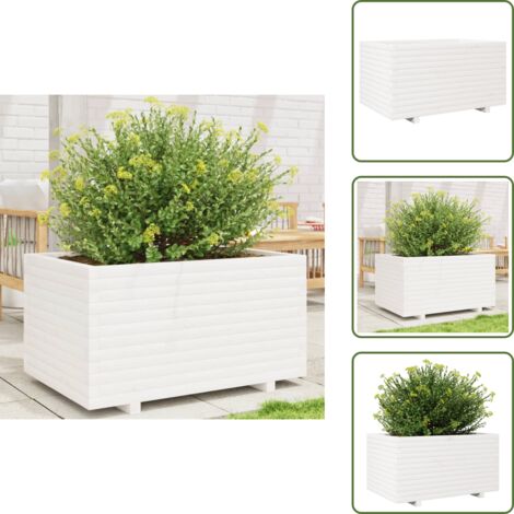 The Living Store Fioriera da Giardino Bianca 90x60x49,5cm Legno Massello di Pino - Fioriera in legno
