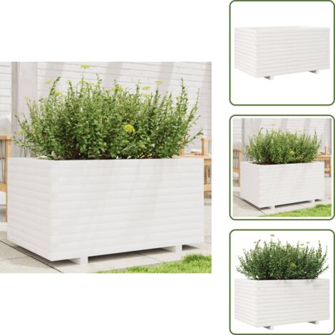 The Living Store Fioriera da Giardino Bianca 90x60x49,5cm Legno Massello di Pino - Fioriera in legno