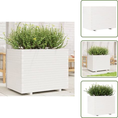 The Living Store Fioriera da Giardino Bianca 90x60x72,5cm Legno Massello di Pino - Fioriera da patio