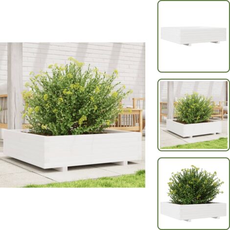 The Living Store Fioriera da Giardino Bianca 90x90x26,5cm Legno Massello di Pino - Fioriera in legno