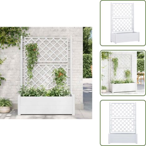 The Living Store Fioriera da Giardino con Graticcio 100x43x142 cm PP Bianco - Fioriera con traliccio