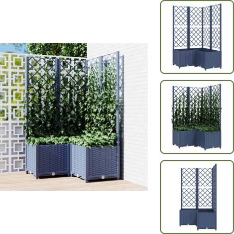 The Living Store Fioriera da Giardino con Graticcio Grigio Blu 80x80x136 cm PP - Fioriera con graticcio