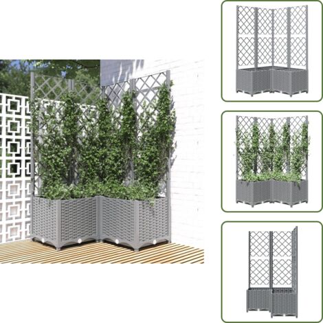 The Living Store Fioriera da Giardino con Graticcio Grigio Chiaro 80x80x136cm PP - Fioriera con graticcio