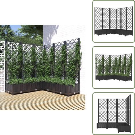 The Living Store Fioriera da Giardino con Graticcio Nero 120x120x121,5 cm in PP - Fioriera con graticcio