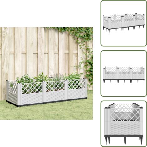 The Living Store Fioriera da Giardino con Picchetti Bianca 123,5x43,5x43,5 cm PP - Orto