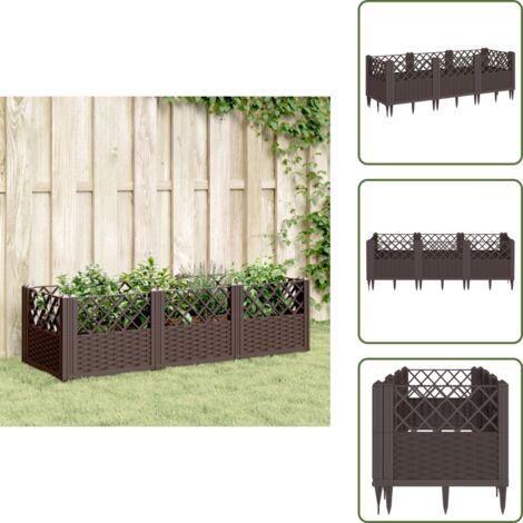 The Living Store Fioriera da Giardino con Picchetti Marrone 123,5x43,5x43,5cm PP - Orto