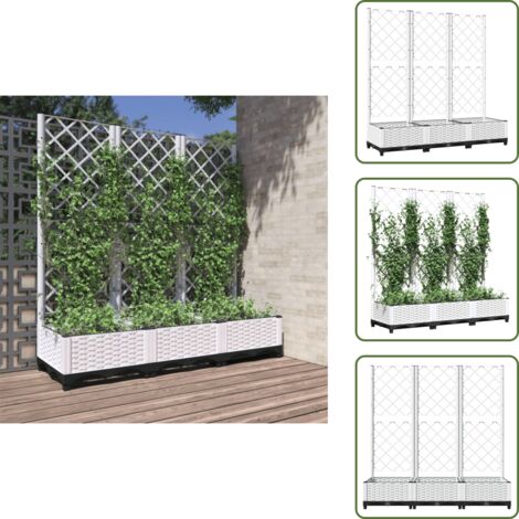 The Living Store Fioriera da giardino con traliccio bianca 120x40x121,5 cm PP - Fioriera con traliccio