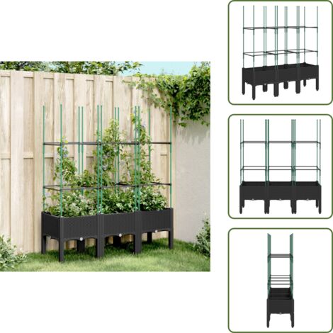 The Living Store Fioriera da Giardino con Traliccio Nera 120x40x142,5 cm in PP - Fioriera con traliccio