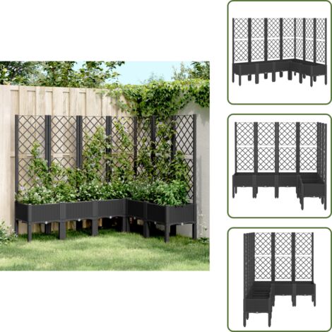 The Living Store Fioriera da Giardino con Traliccio Nera 160x120x142 cm in PP - Fioriera con traliccio