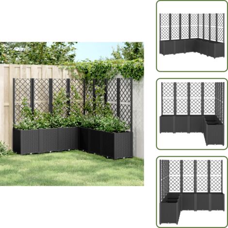 The Living Store Fioriera da Giardino con Traliccio Nera 160x160x140 cm in PP - Fioriera con traliccio