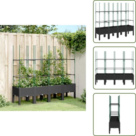 The Living Store Fioriera da Giardino con Traliccio Nera 160x40x142,5 cm in PP - Fioriera con traliccio