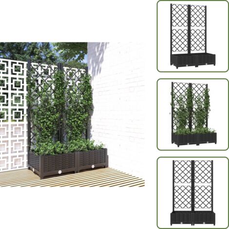 The Living Store Fioriera da giardino con traliccio nera 80x40x121,5 cm PP - Fioriera con traliccio