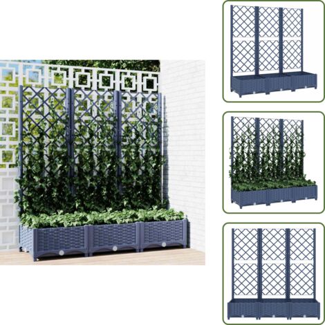 The Living Store Fioriera da Giardino e Graticcio Grigio Blu 120x40x121,5 cm PP - Graticcio