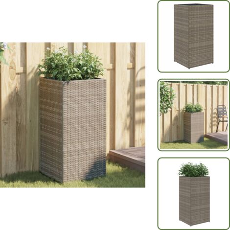 The Living Store Fioriera da Giardino Grigia 40x40x80 cm in Polyrattan - Fioriera in rattan