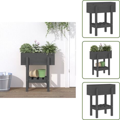 The Living Store Fioriera da Giardino Grigia 62x30x69 cm Legno Massello di Pino - Fioriera in legno