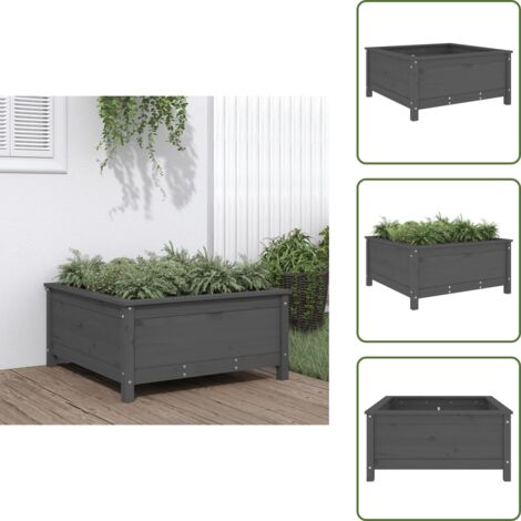 The Living Store Fioriera da Giardino Grigia 82,5x82,5x39cm Legno Massello Pino - Fioriera in legno
